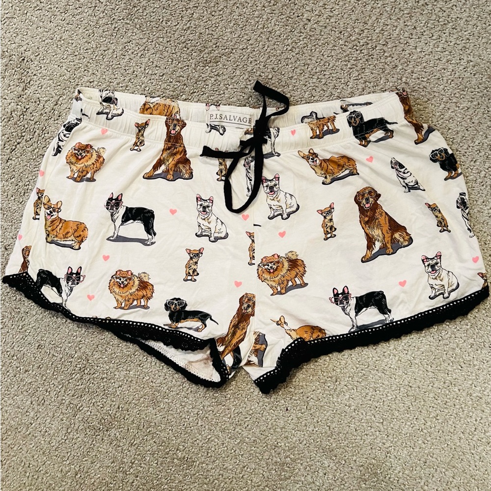 P.J. Salvage White and Black Dog Print Pajama Shorts